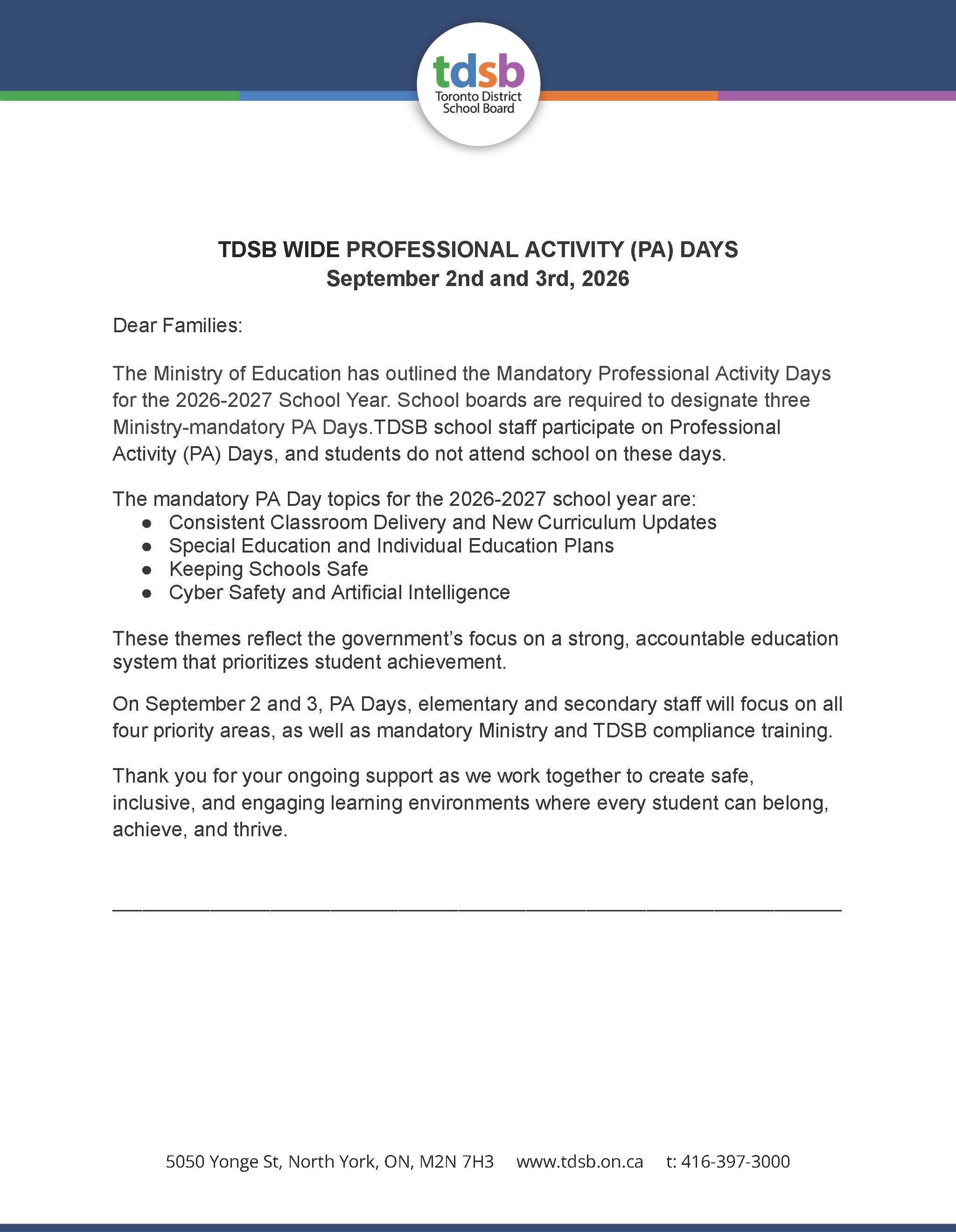 1_ September 2 and 3 PA Day Notice for families (1)
